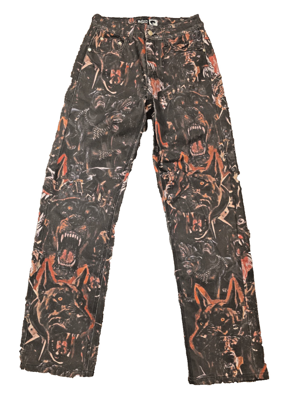 Modern Villain Hellhound Jeans 26 Black Dog Print Goth Punk Grunge Streetwear